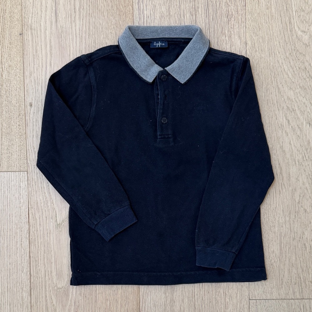 Il GUFO Long-Sleeve Polo Shirt with Contrast Collar - navy